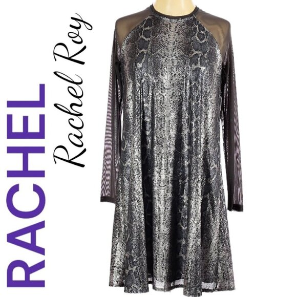 NWOT RACHEL RACHEL ROY Sequined Snake Print Long Sleeve Mini Cocktail Dress, Siz - Picture 1 of 9
